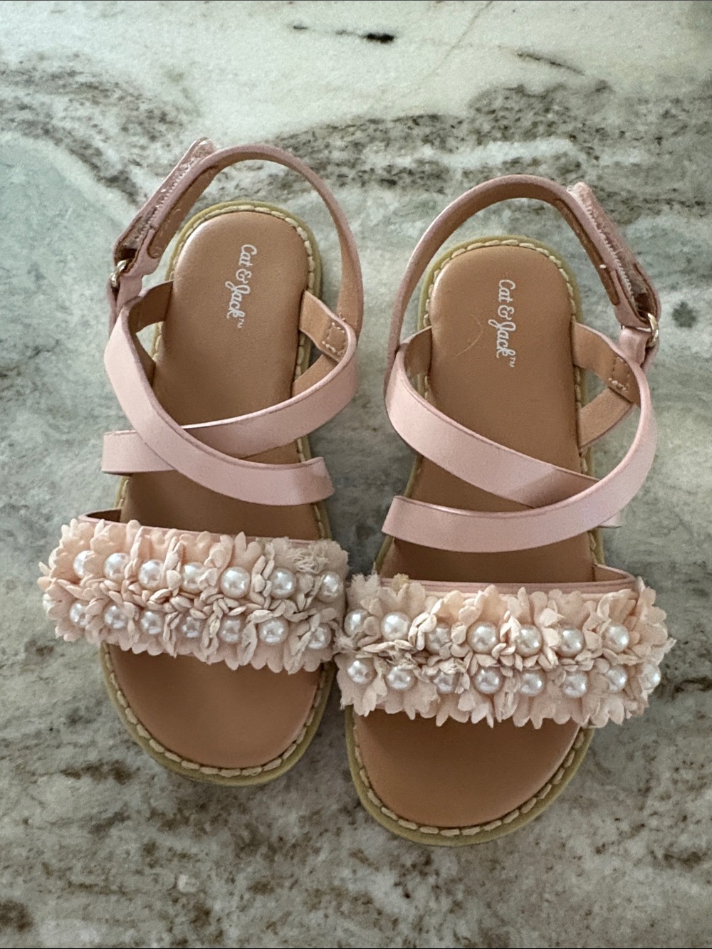Cat & Jack Blush Pink Floral Pearl Girls' Sandals